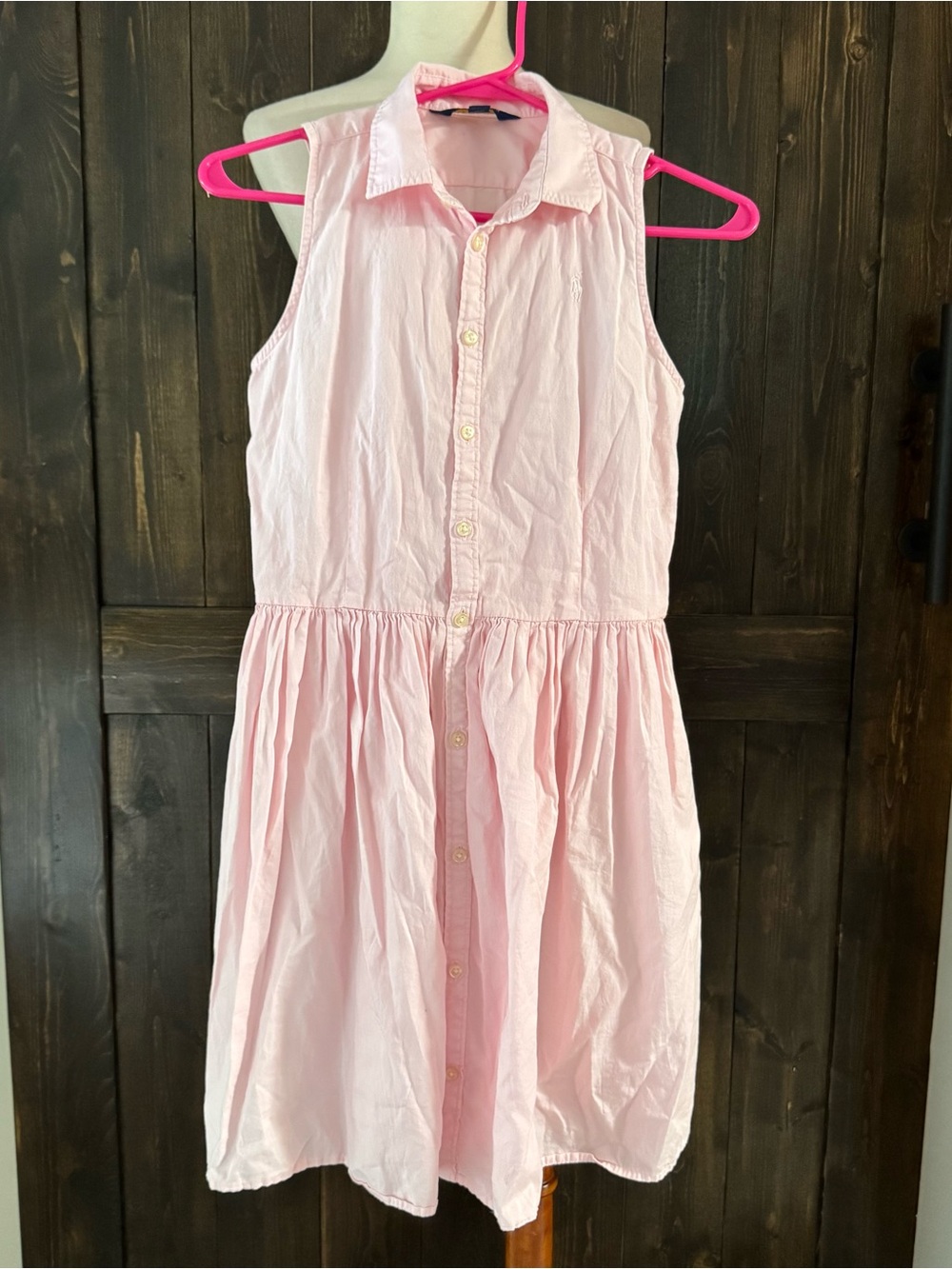 Polo by Ralph Lauren Girls' Pink Sleeveless Shirt Dress Size 16